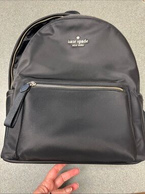 NWT kate spade Black Nylon Zip-Front Backpack with Gold Accents